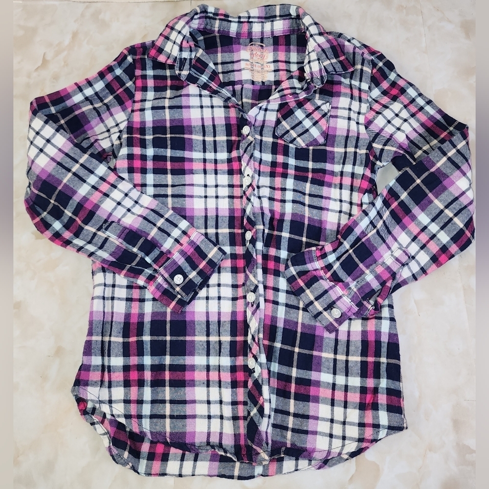 Plaid Girls 6 Shirt - Pink, Purple, and White